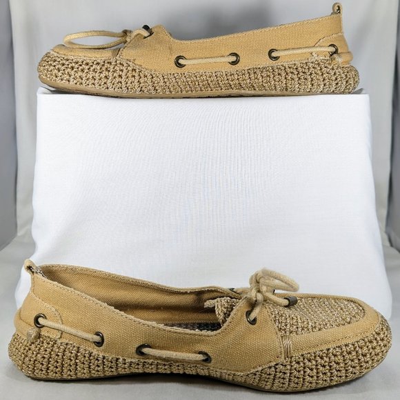 7 1/2 Tan Crochet Boho Slip-On Flat Loafers Moccasin, The Sak - Picture 4 of 9